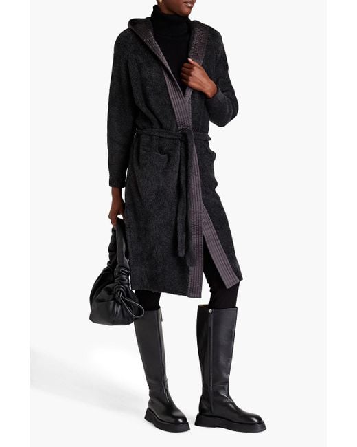 Brunello Cucinelli Black Belted Shell-Trimmed Knited Hooded Robe