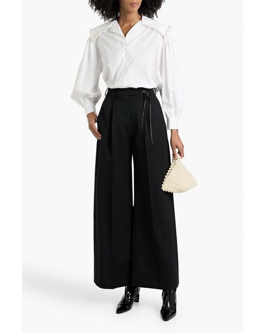 Simone Rocha White Faux Pearl-Embellished Cotton-Poplin Shirt