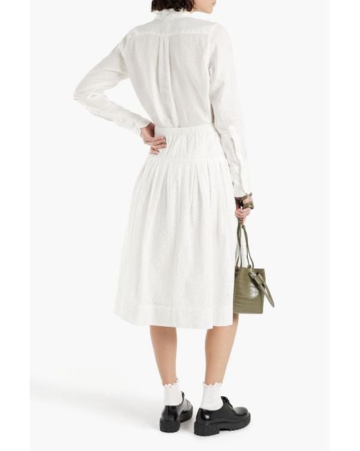 Alex Mill White June Pleated Broderie Anglaise Cotton Midi Skirt