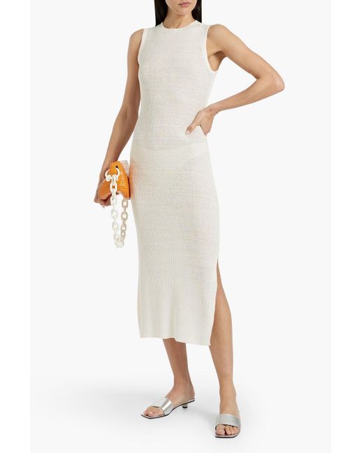 Onia White Ribbed Linen-blend Midi Dress
