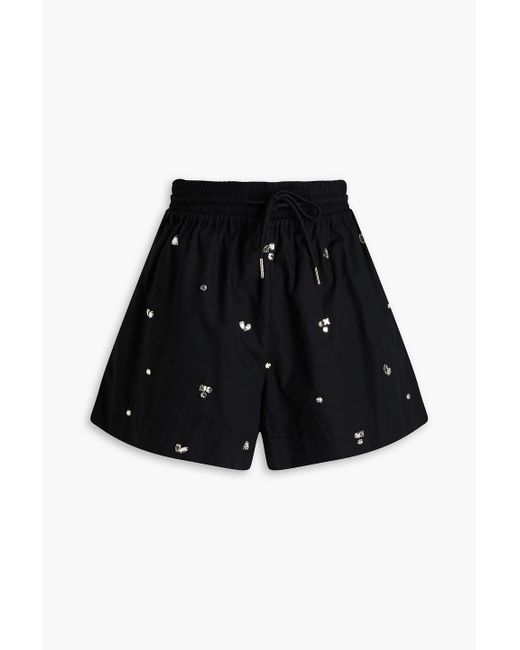 Sandro Black Crystal-embellished Cotton Shorts