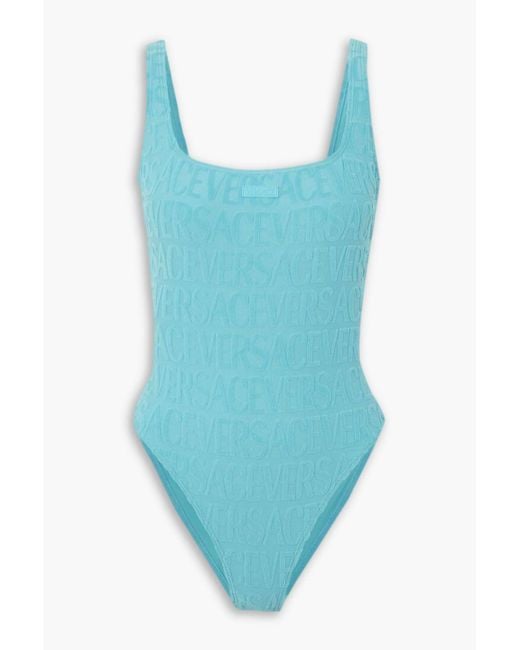 【VERSACE】エンボス stretch-terry swimsuit Versace Dua Lipa Flocked Stretch-terry Swimsuit in Blue