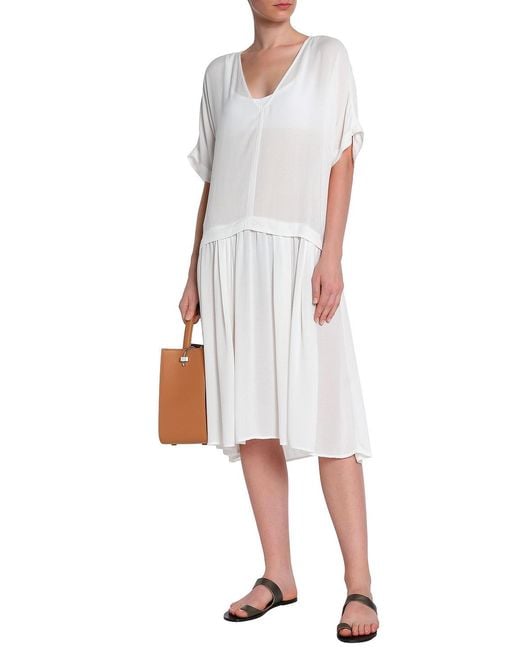 james perse white ruched dress James Perse Sleeveless Tank Maxi Dress Scoop Neck Ruched Relaxed Luxury Size 0
