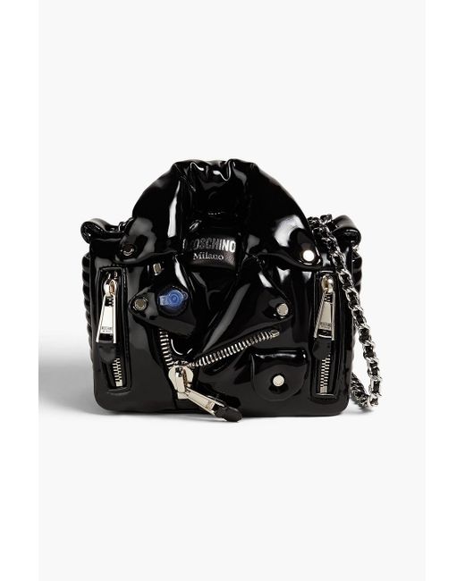 Moschino Black Embellished Faux Patent-leather Shoulder Bag