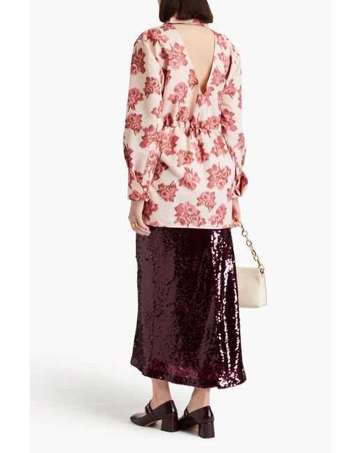 Emilia Wickstead Red Cutout Floral-print Taffeta Shirt