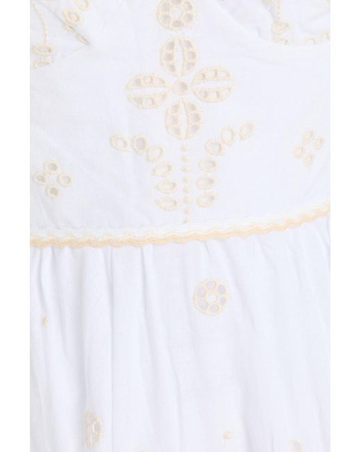 Charo Ruiz White Zinca Embroidered Cotton-Blend Mini Dress