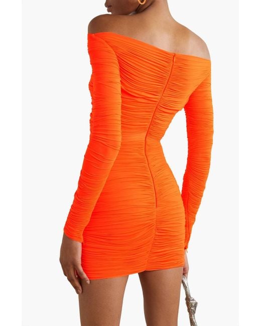 Alex Perry Orange Hadley Off-the-shoulder Ruched Stretch-jersey Mini Dress