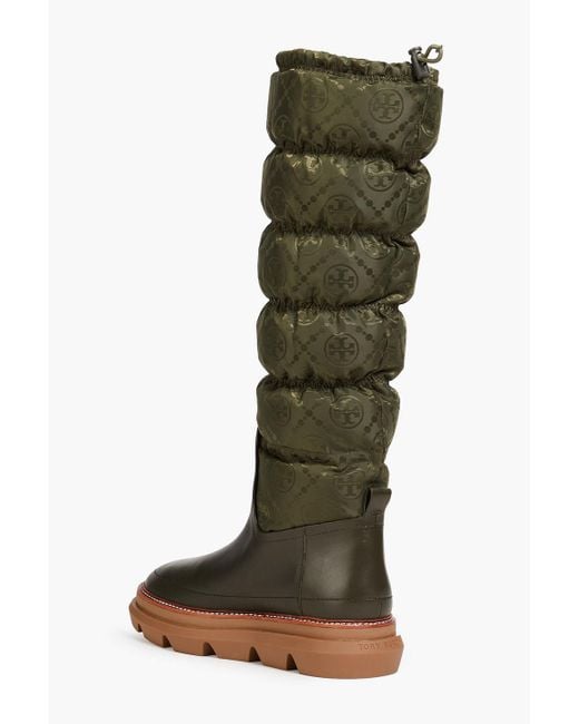 Tory Burch Green Quilted Satin-jacquard Platform Snow Boots