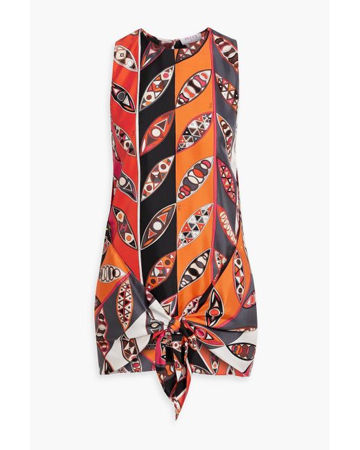 Emilio Pucci White Knotted Printed Silk-twill Top