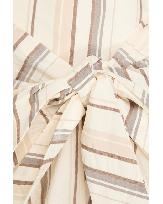 Brunello Cucinelli Natural Wrap-effect Striped Cotton And Linen-blend Midi Skirt