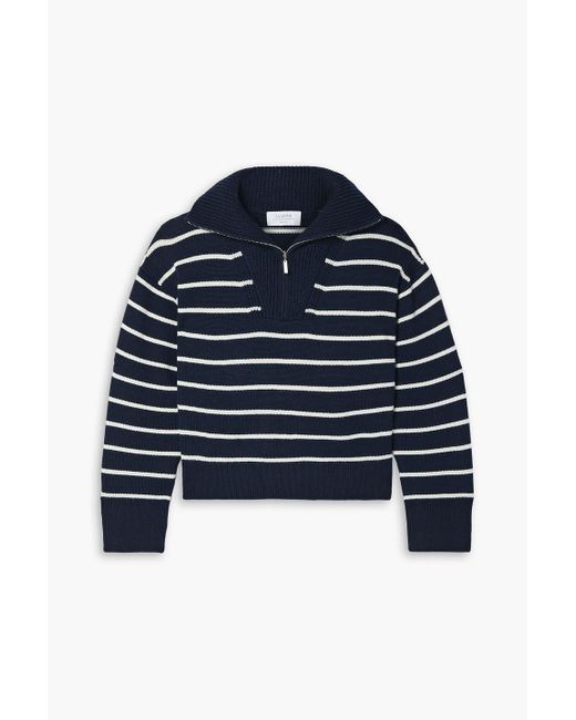 La Ligne Blue Bastien Cropped Striped Merino Wool Sweater