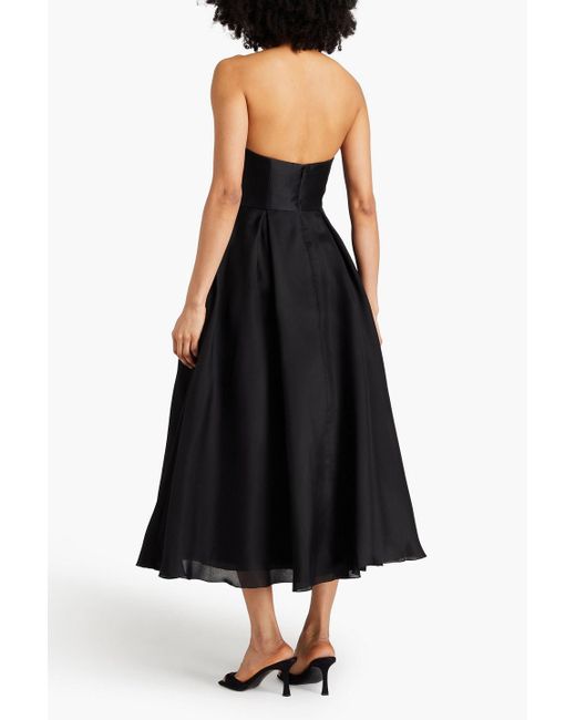 Carolina Herrera Black Strapless Twill-paneled Silk-faille Midi Dress