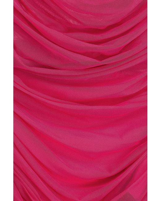 The Sei Pink One-shoulder Draped Stretch-mesh Mini Dress