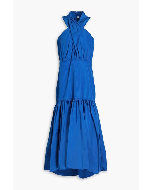 Veronica Beard Blue Asymmetric tiered taffeta maxi dress