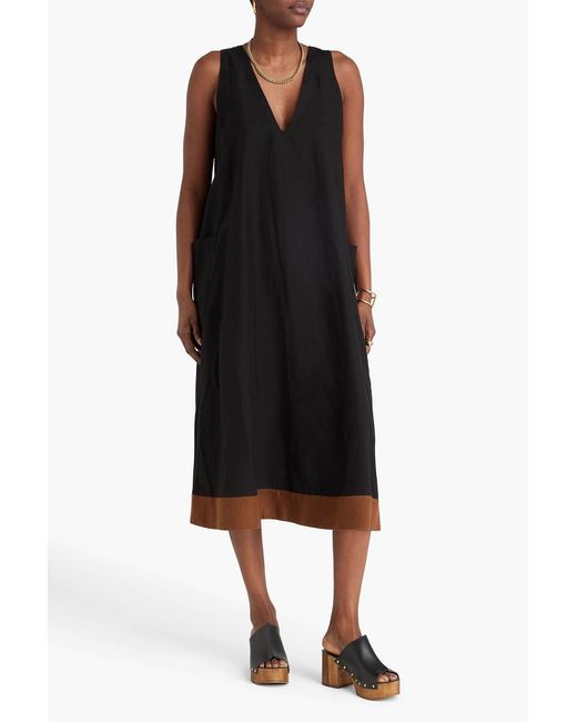 Casa Raki Nadia Two-Tone Linen Midi Dress in Black | Lyst UK