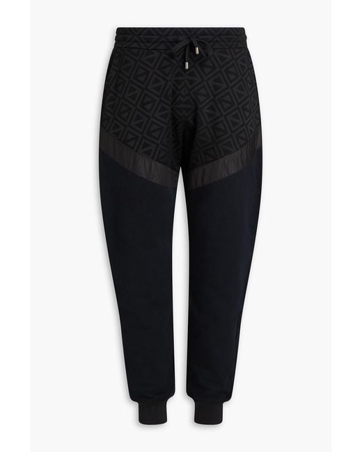 Canali Black Jacquard-Paneled French Cotton-Blend Terry Sweatpants for men
