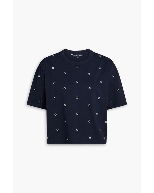 Veronica Beard Blue Sebastian Eyelet-Embellished Cotton-Jersey T-Shirt