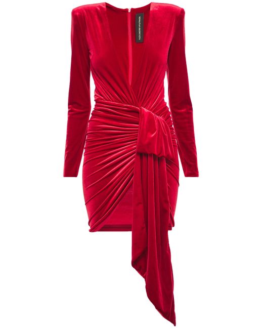 Alexandre Vauthier Red Draped Velvet Mini Dress