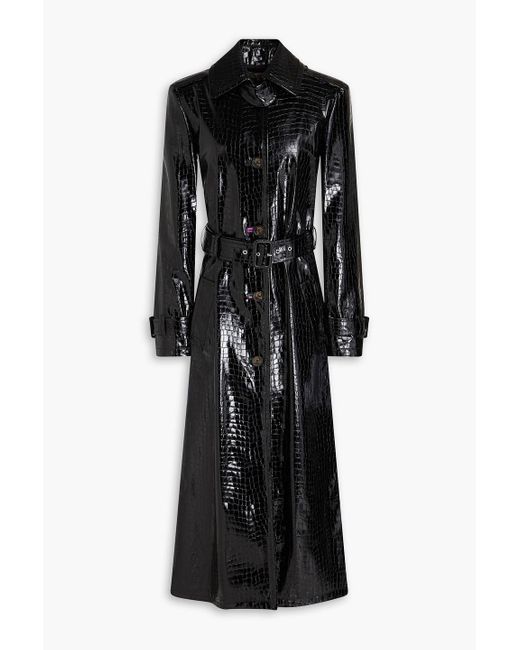 Emilio Pucci Black Faux Croc-effect Leather Trench Coat