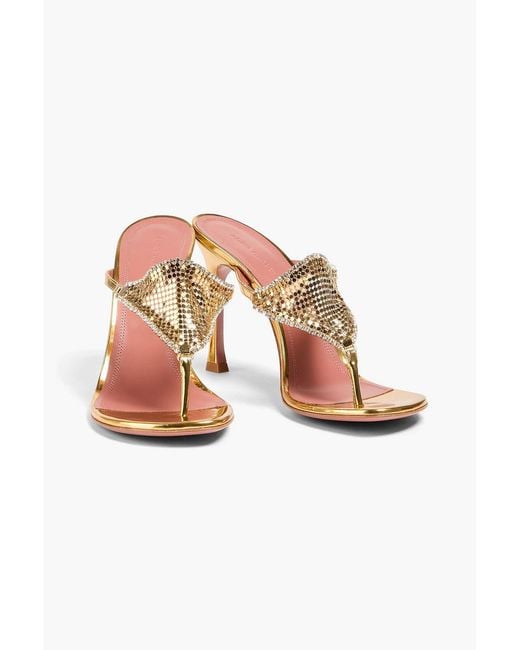 AMINA MUADDI White Cameron Leather And Chainmail Mules