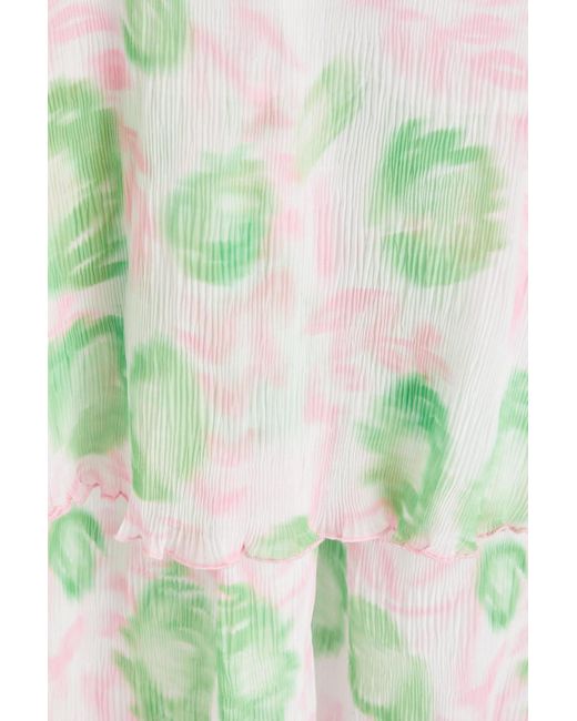 Ganni Green Layered Pleated Printed Georgette Midi Skirt