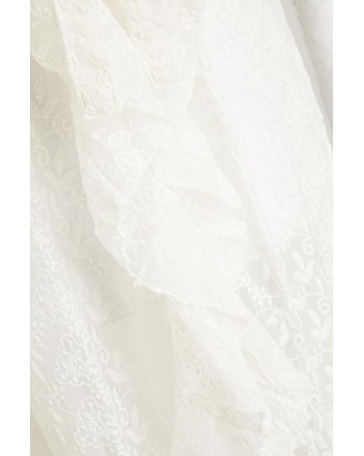 Melissa Odabash White Brianna Ruffled Embroidered Georgette Coverup