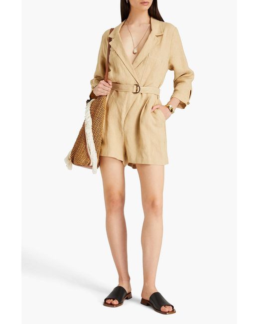 LeKasha Natural Dahab Belted Linen Playsuit