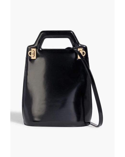Ferragamo Black Wanda Mini Patent-Leather Tote
