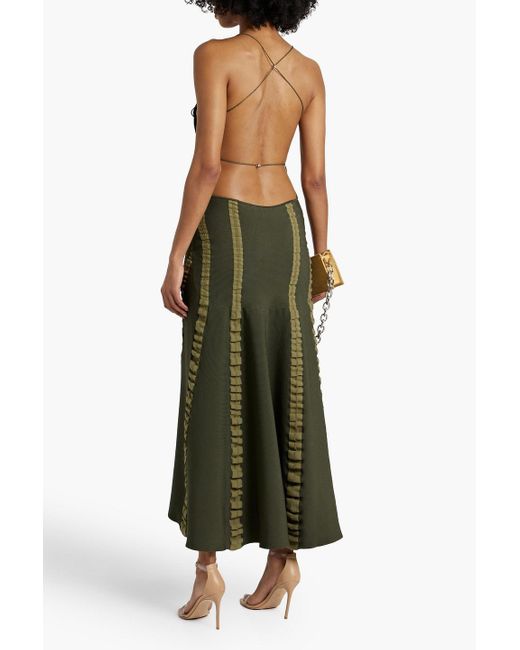 Jacquemus Green Maille Open-back Pointelle-trimmed Stretch-knit Maxi Dress
