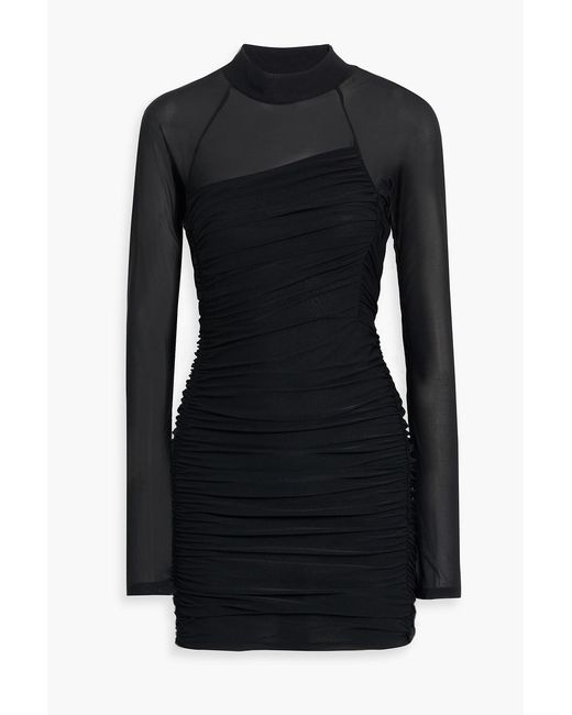 Helmut Lang Black Ruched Chiffon Mini Dress