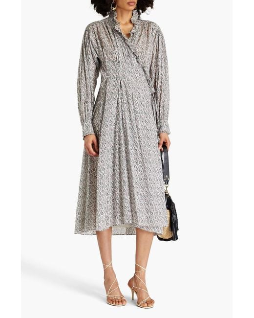 Isabel Marant Gray Maelys Ruffled Floral-print Cotton-voile Midi Wrap Dress