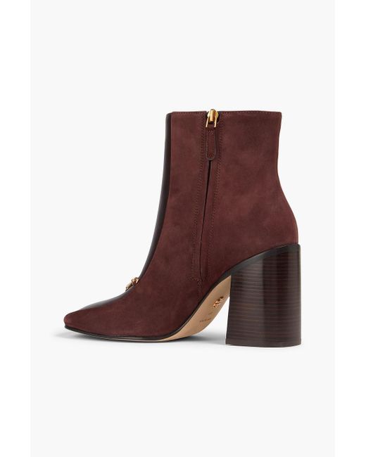 Tory Burch Brown Embellished Suede And Leather Ankle Boots