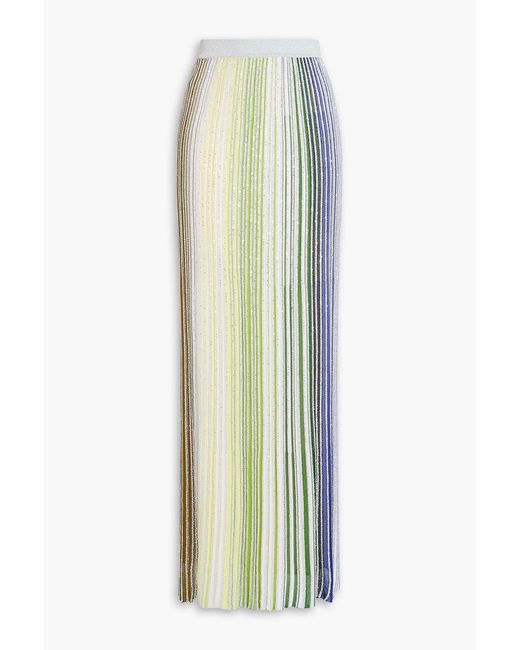 Missoni White Metallic Sequin-Embellished Ribbed-Knit Maxi Skirt