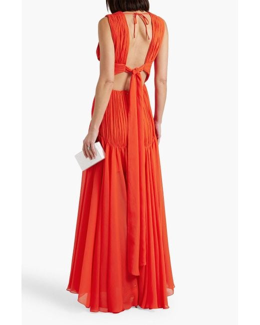 Maria Lucia Hohan Red Mimi Pintucked Georgette Gown