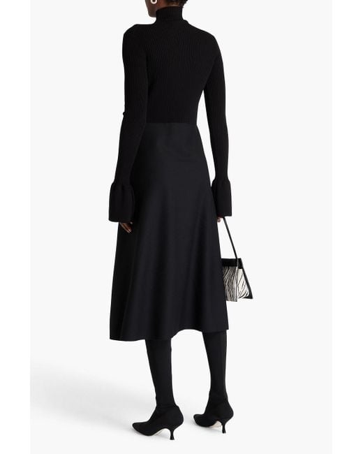 Joseph Black Duperre Crepe And Ribbed-Knit Turtleneck Midi Dress