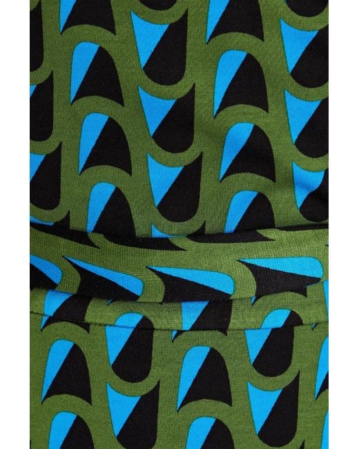 Diane von Furstenberg Green Gala Printed Crepe-paneled Jersey Mini Wrap Dress
