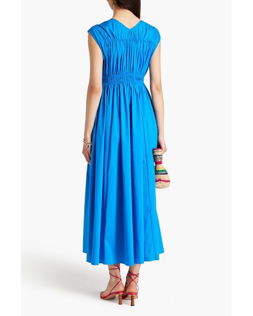 Diane von Furstenberg Blue Gillian Gathered Cotton-blend Poplin Midi Dress