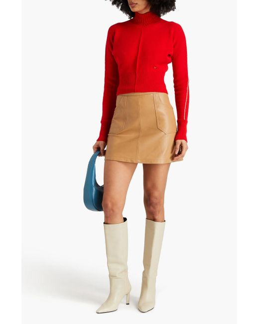 Victoria Beckham Red Cropped Cashmere-blend Turtleneck Sweater