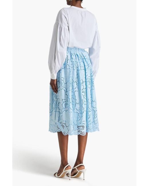 Erdem Blue Gathered Guipure Lace Midi Skirt