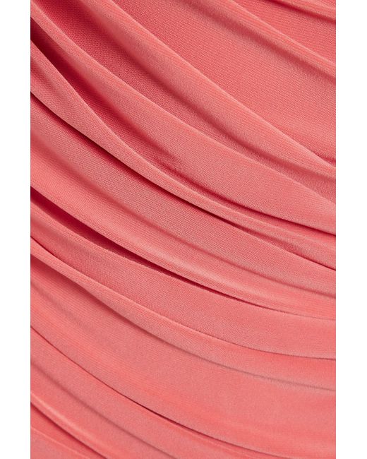 Norma Kamali Pink Diana One-shoulder Ruched Stretch-jersey Gown