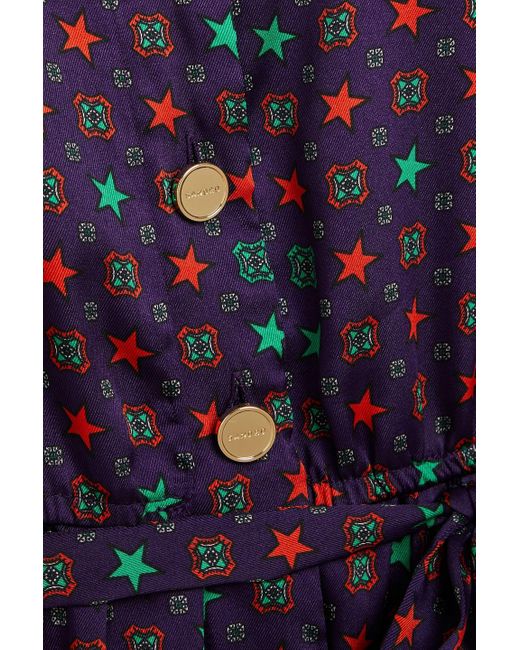 Sandro Purple Pleated Printed Satin-twill Playsuit