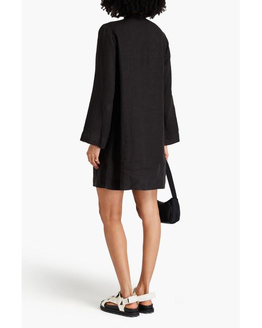 James Perse Black Minikleid aus leinen mit biesen