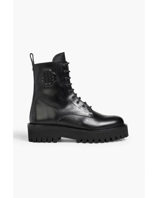 Maje Black Embossed Leather Combat Boots
