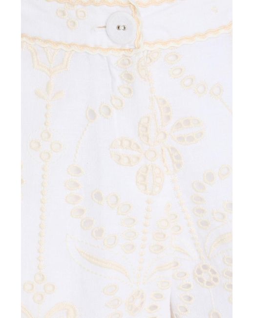Charo Ruiz White Mason Broderie Anglaise Cotton-Blend Shorts