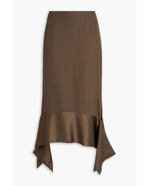 Totême  Brown Satin-trimmed Asymmetric Crepe Maxi Skirt