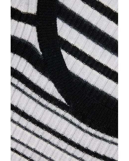 Theory Black Striped Ribbed Merino Wool Top