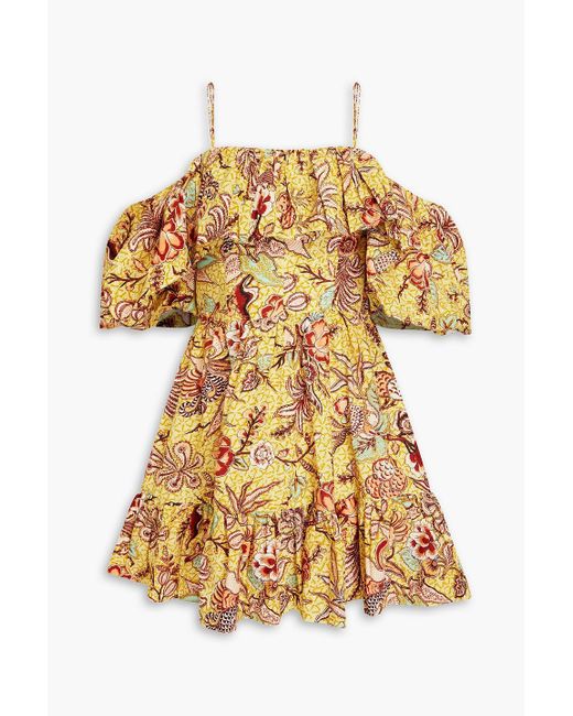 Ulla Johnson Metallic Lila Cold-shoulder Floral-print Cotton-poplin Mini Dress