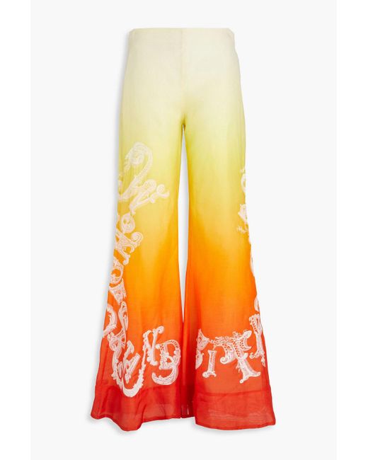 Zimmermann Orange Printed Linen And Silk-blend Flared Pants