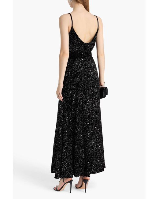 Costarellos Black Belted Glittered Vlevet Maxi Dress