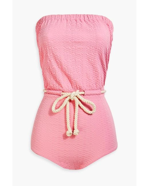Lisa Marie Fernandez Pink Bandeau-badeanzug aus seersucker mit gürtel